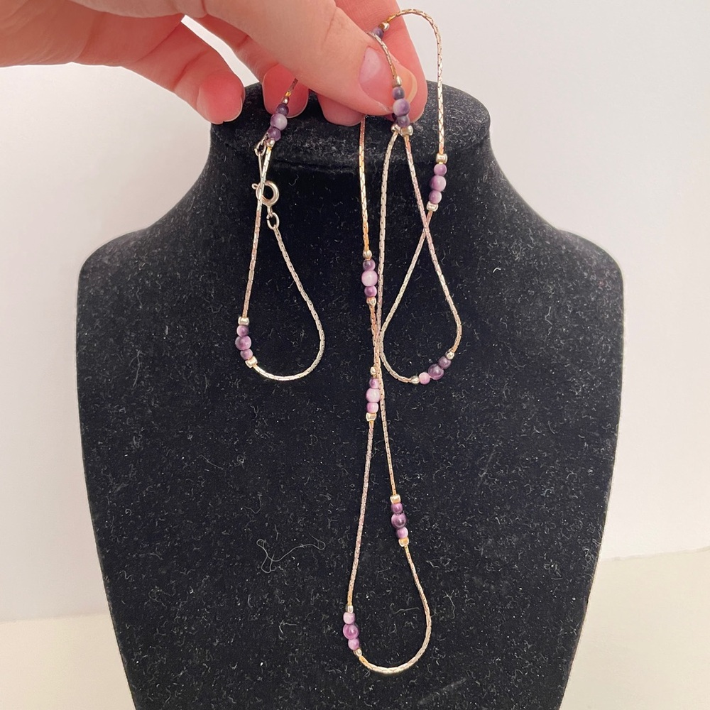 Vintage Real AMETHYST Stone Silver Tone Whimsical Goth Boho Crystal Necklace